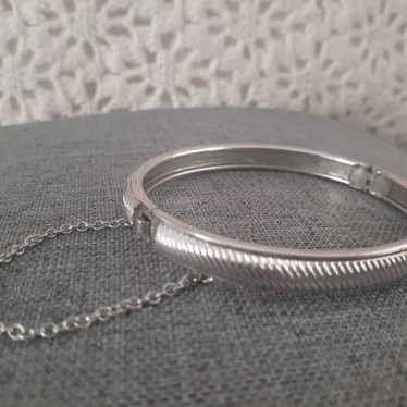 Whiting and Davis etched silvertone bangle Bracele