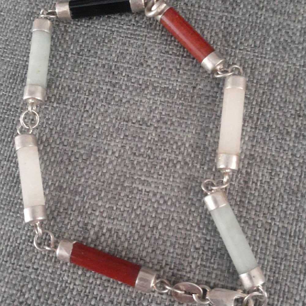 Sterling Silver and multi gemstone bar link Brace… - image 5