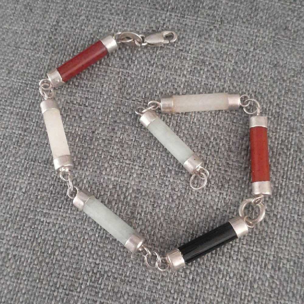 Sterling Silver and multi gemstone bar link Brace… - image 6