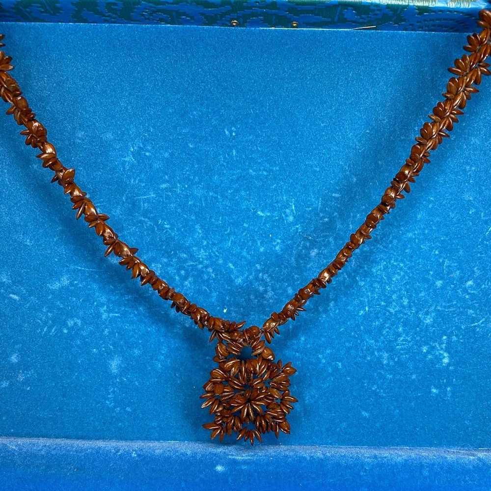 Apple Seed Necklace Koa Hawaiian Vintage Long Bea… - image 1