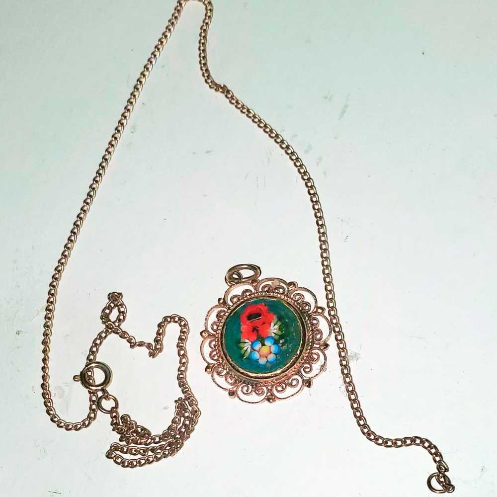 Vintage Italian mosaic flower necklace - image 1