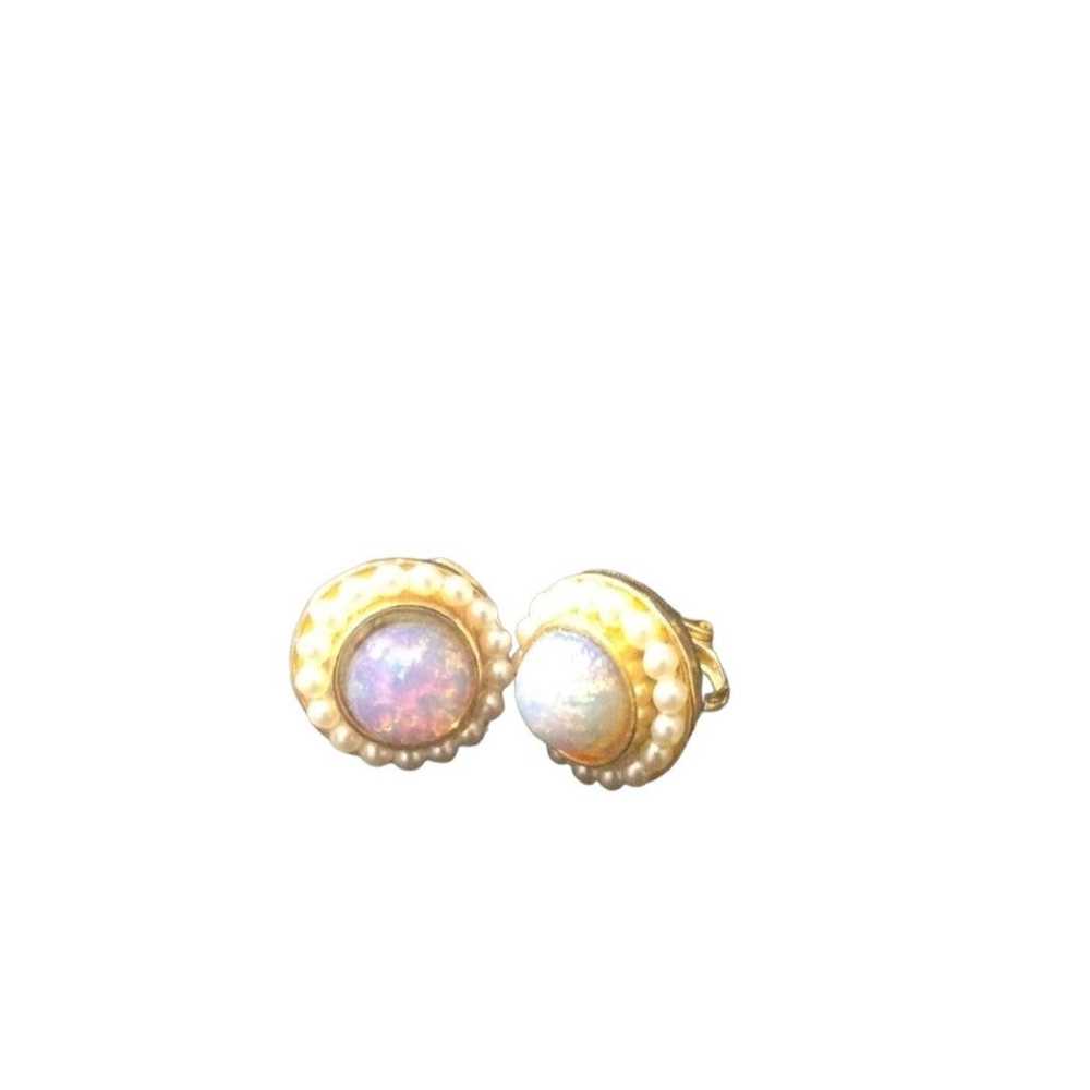 Small Vintage Faux Pearl Designer Clip-on Earring… - image 2