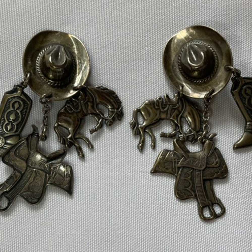 Vintage Southwestern Cowboy Dangly Clip On Earrin… - image 1