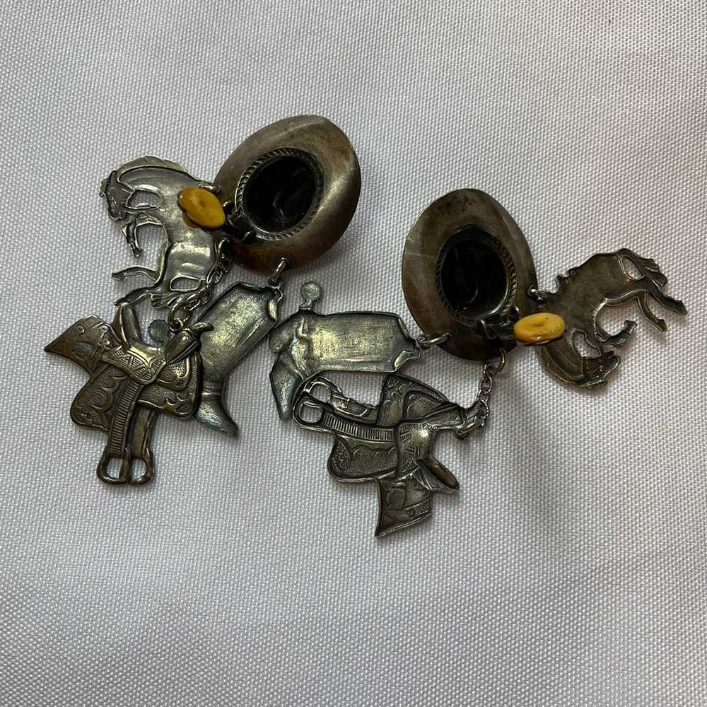 Vintage Southwestern Cowboy Dangly Clip On Earrin… - image 3