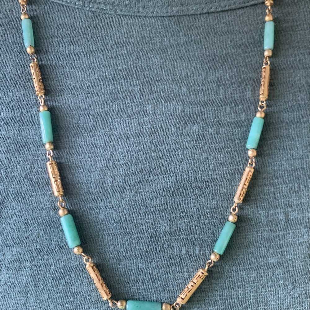 Vintage Aventurine and Yellow Gold Tone Necklace - image 4
