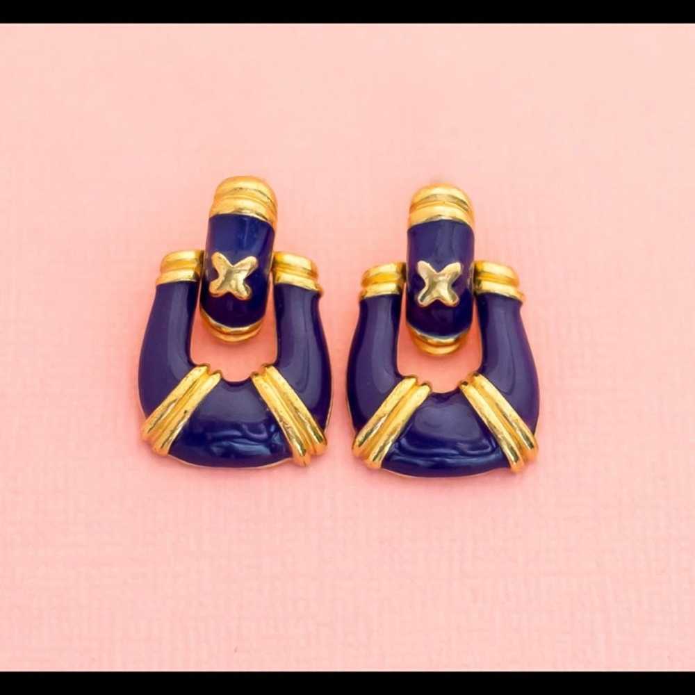 Vintage Avon Blue and Gold Earrings - image 1