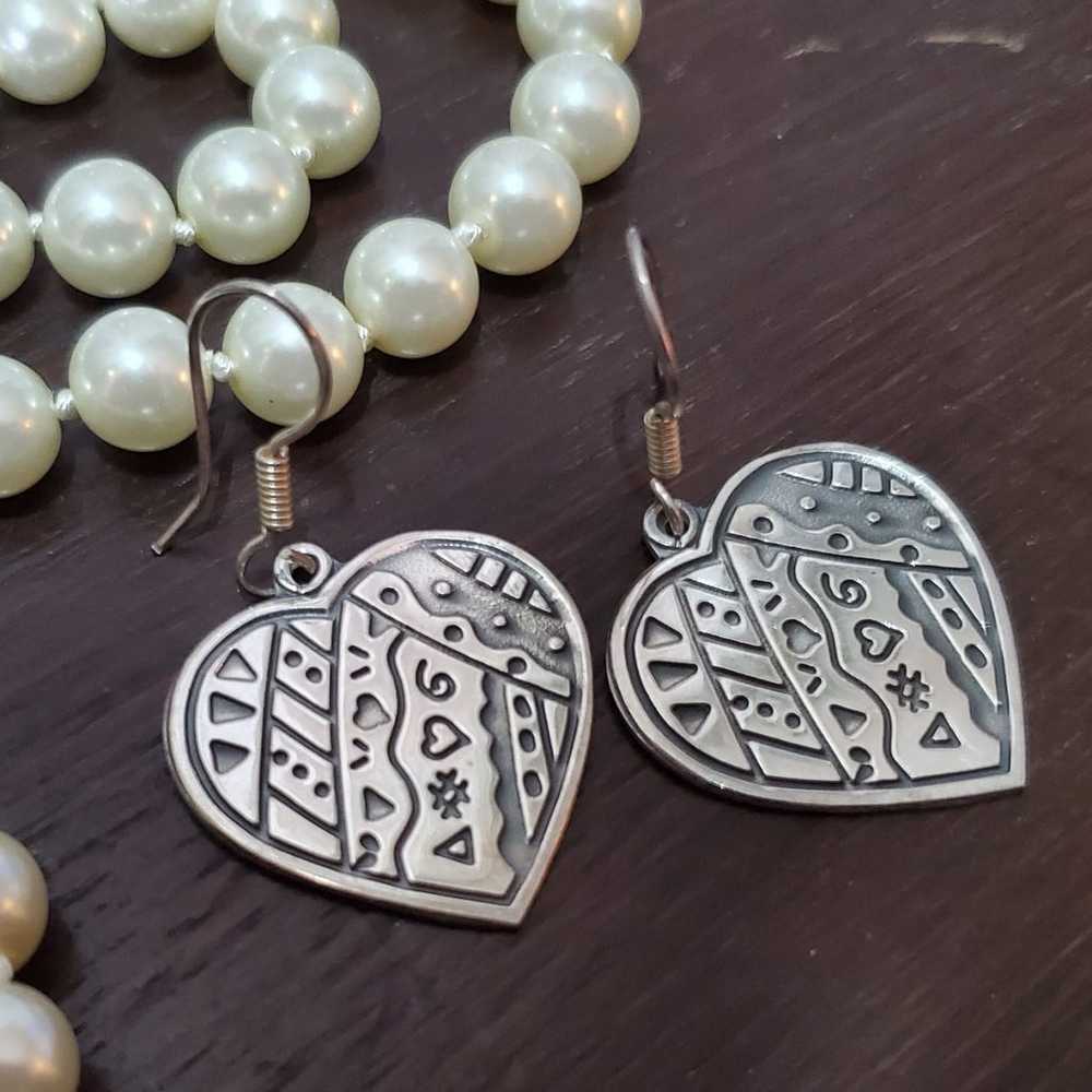 Large .925 Sterling Silver Heart Shaped Embossed … - image 2