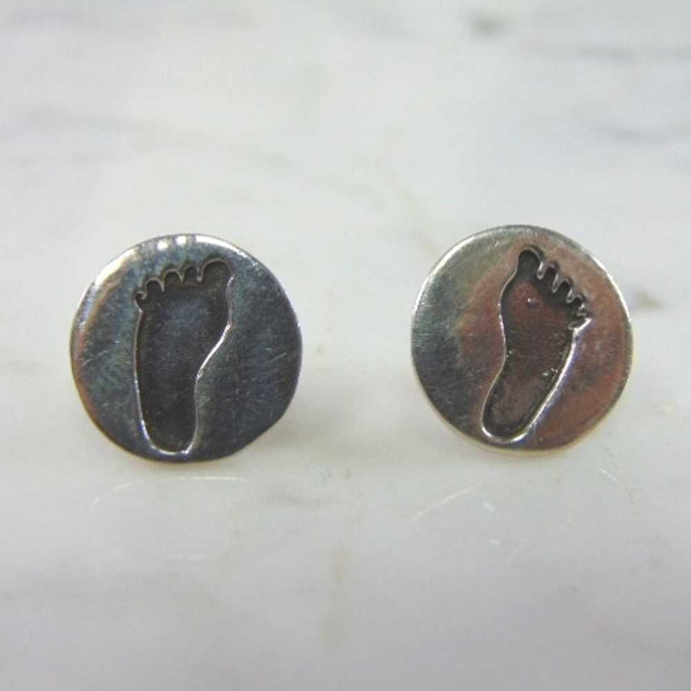 Womens Sterling Silver Baby Footprint Earrings E8… - image 2