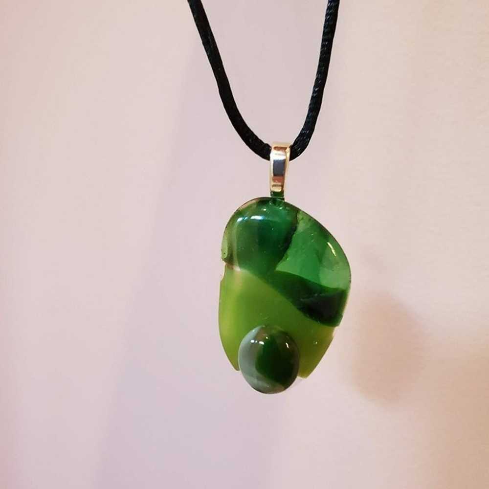 Vintage Green Glass Necklace, Hand Crafted, Fused… - image 2