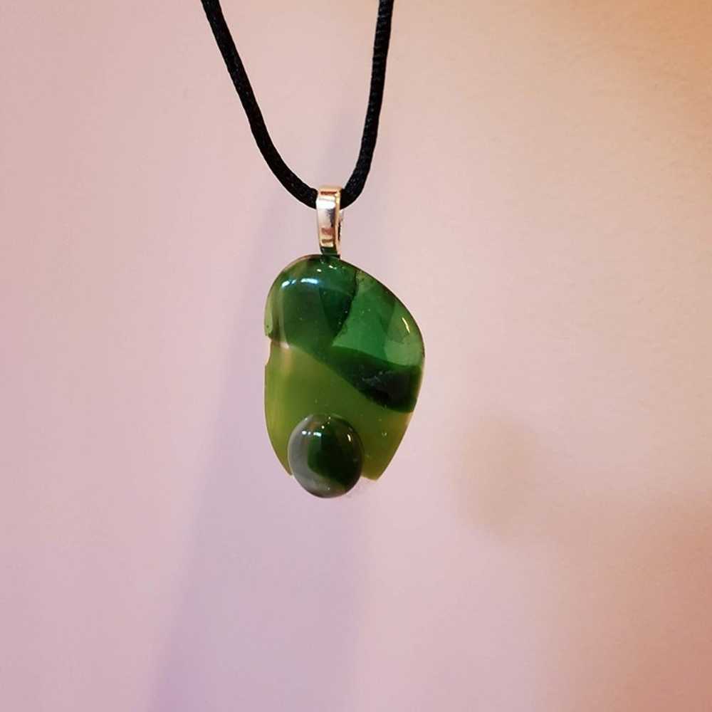 Vintage Green Glass Necklace, Hand Crafted, Fused… - image 3