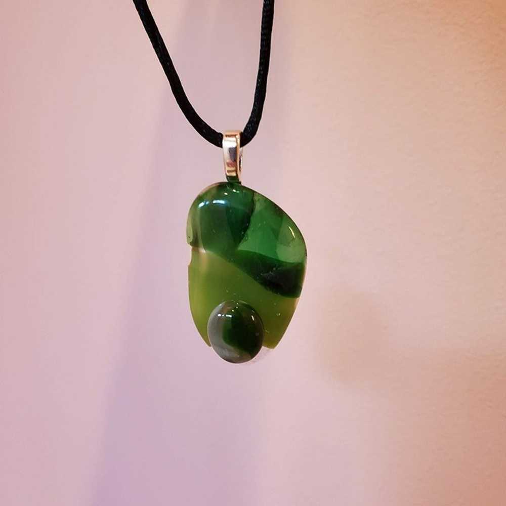 Vintage Green Glass Necklace, Hand Crafted, Fused… - image 4