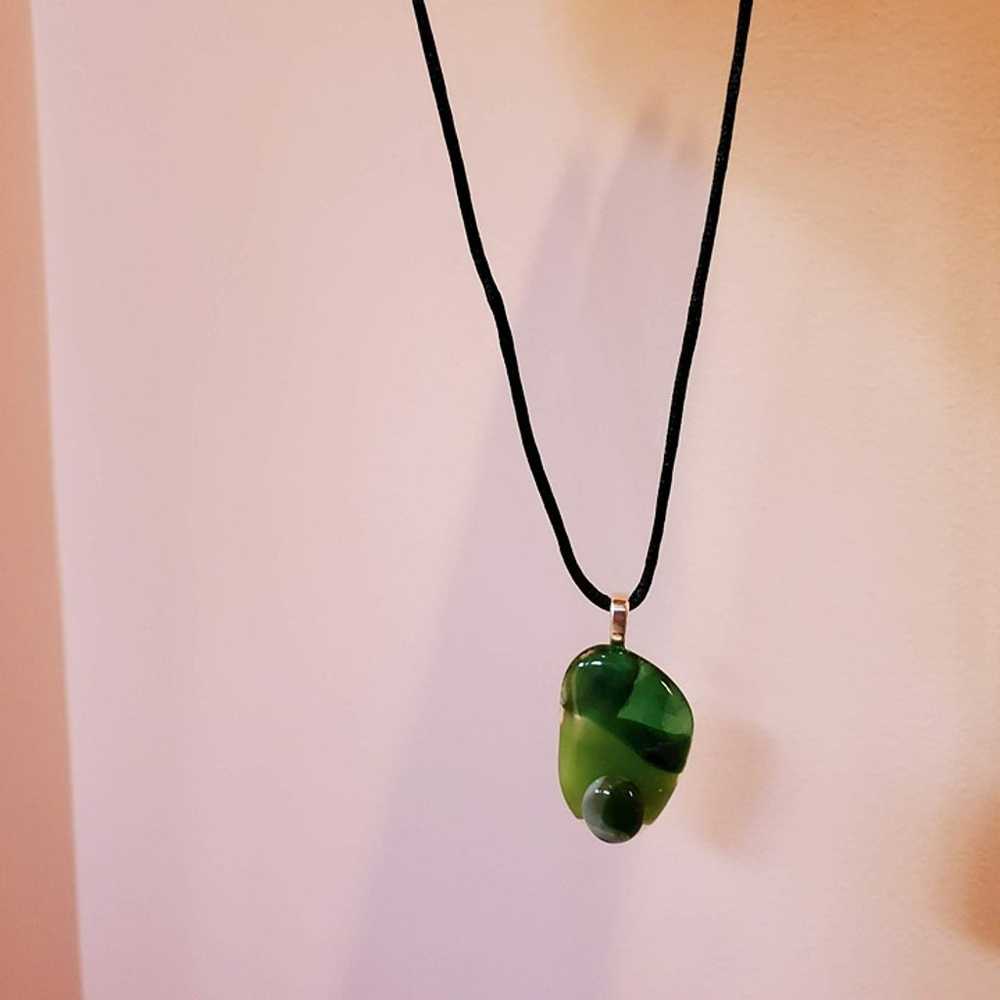 Vintage Green Glass Necklace, Hand Crafted, Fused… - image 5