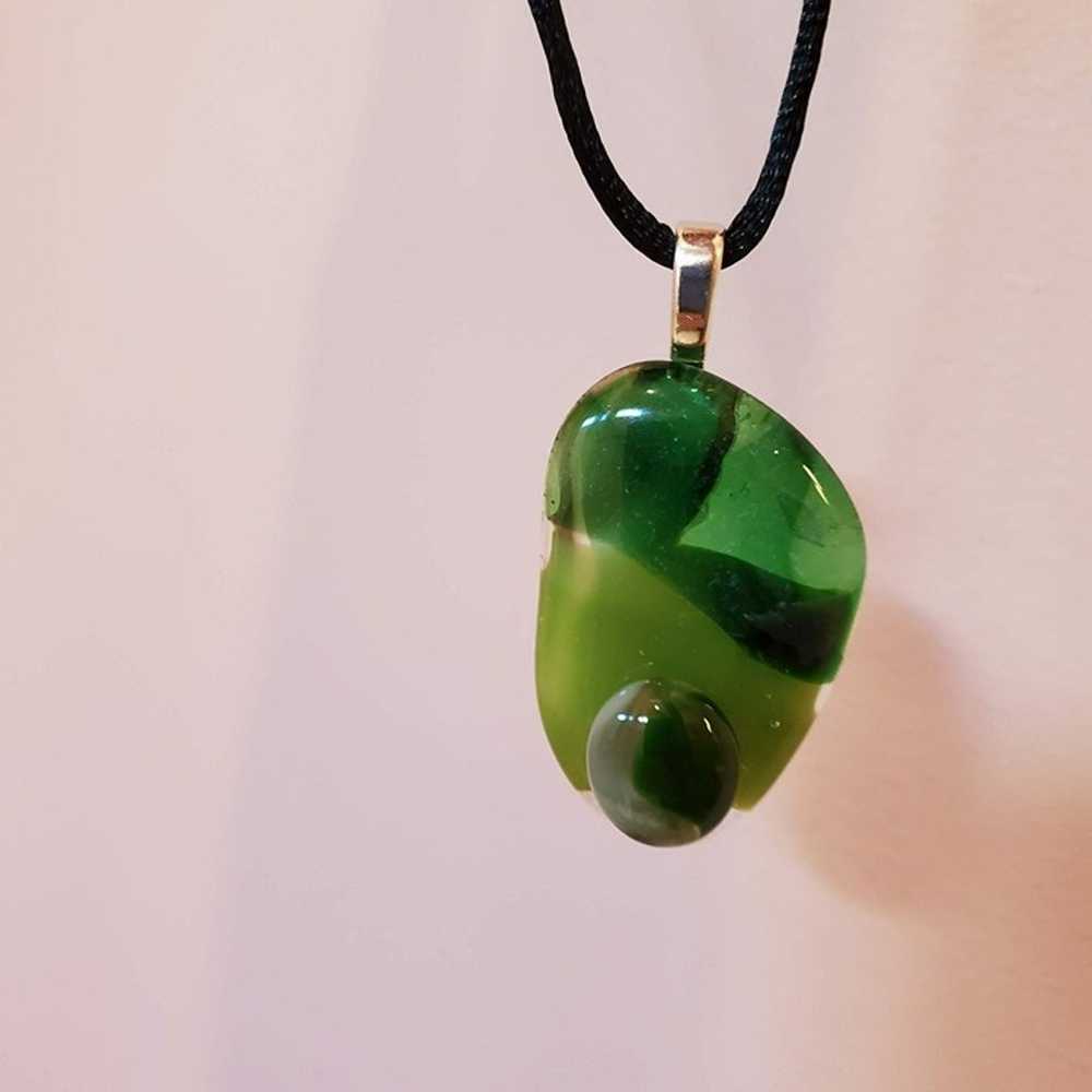 Vintage Green Glass Necklace, Hand Crafted, Fused… - image 6