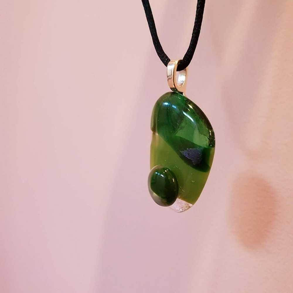 Vintage Green Glass Necklace, Hand Crafted, Fused… - image 7