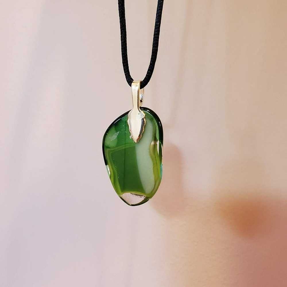 Vintage Green Glass Necklace, Hand Crafted, Fused… - image 8