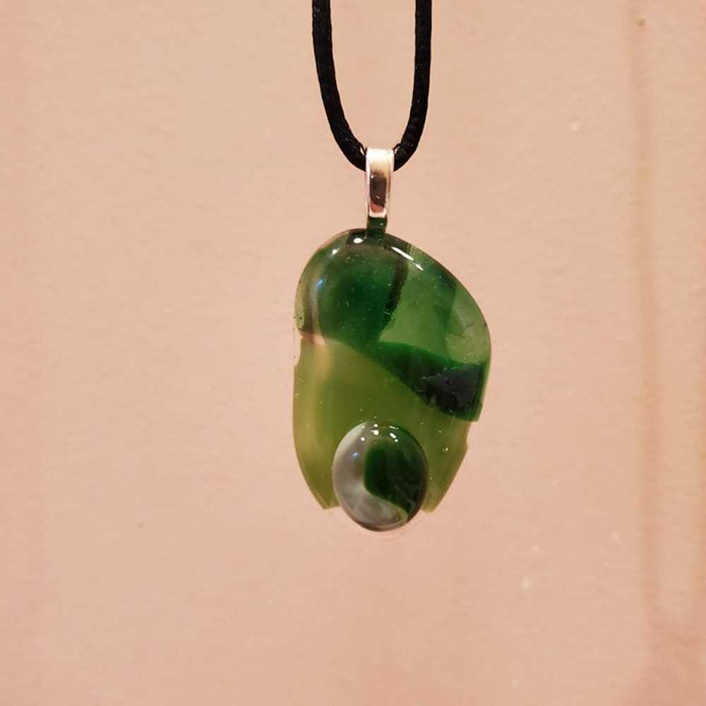 Vintage Green Glass Necklace, Hand Crafted, Fused… - image 9