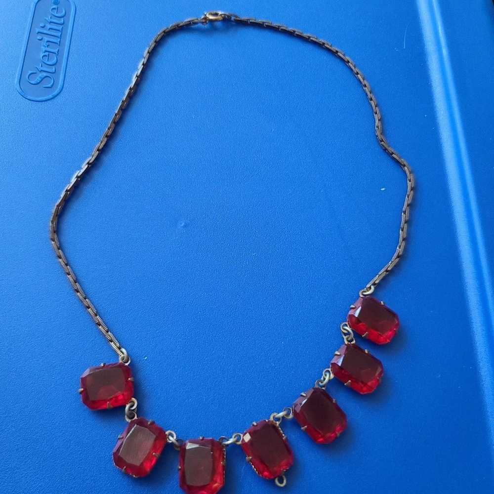 Vintage red stone Victorian necklace - image 1