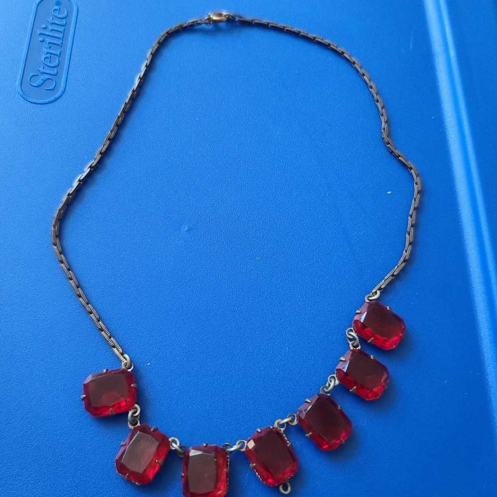 Vintage red stone Victorian necklace - image 2