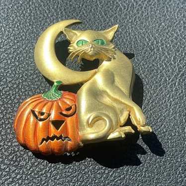 Vintage Halloween Brooch Jonette JJ Signed Cat Pu… - image 1