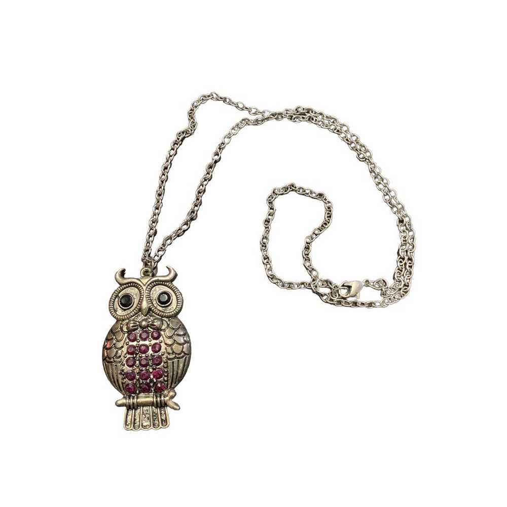 Silver Owl Pendant Necklace - image 2