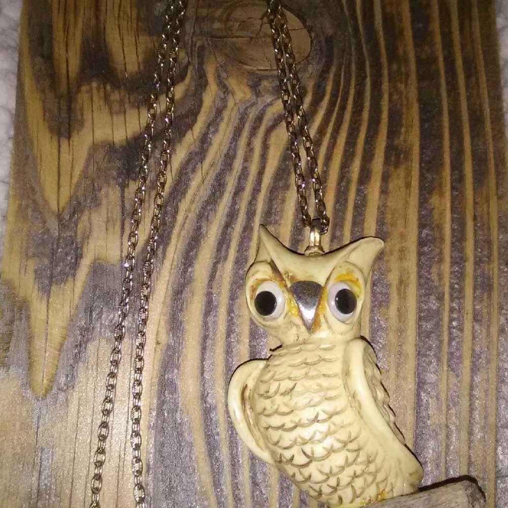 Vintage Long Owl Necklace 3D Pendant Costume Jewe… - image 1
