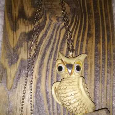 Vintage Long Owl Necklace 3D Pendant Costume Jewe… - image 1