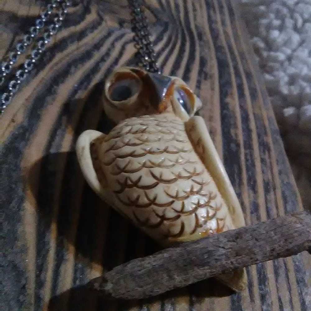 Vintage Long Owl Necklace 3D Pendant Costume Jewe… - image 4