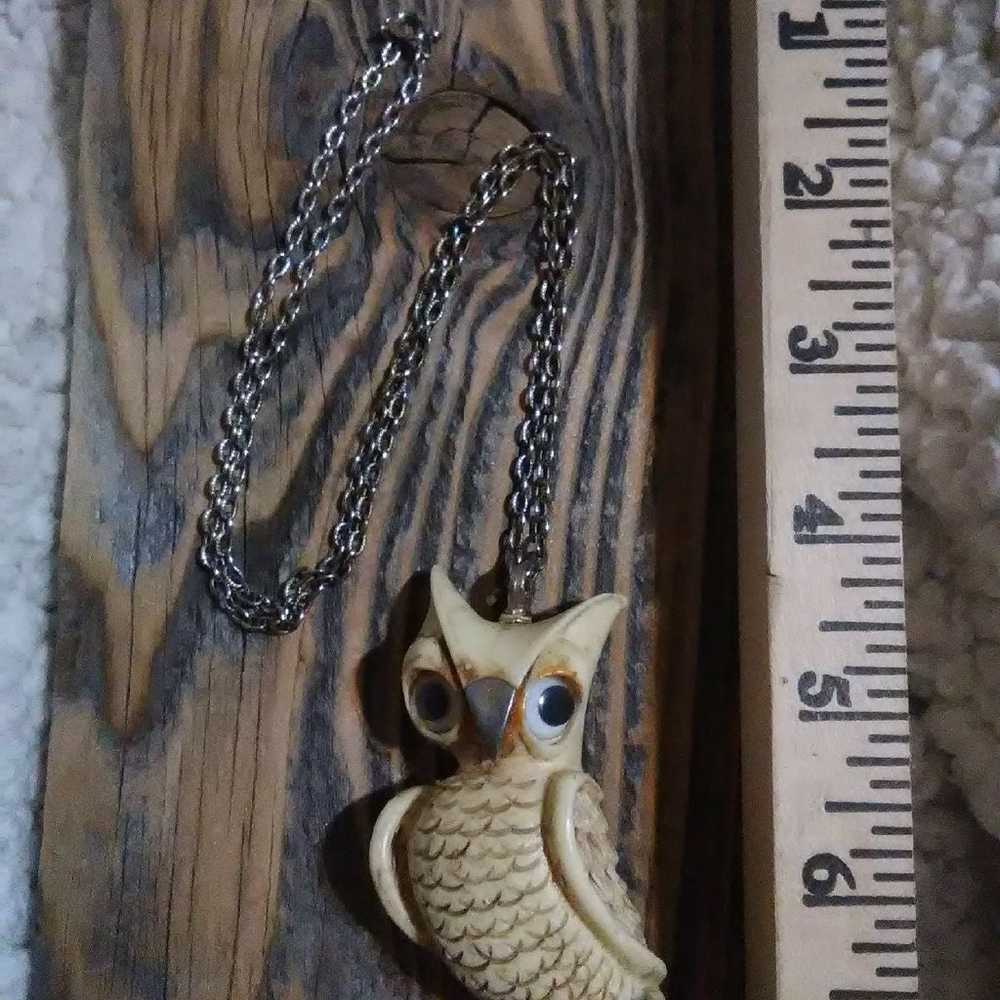Vintage Long Owl Necklace 3D Pendant Costume Jewe… - image 7