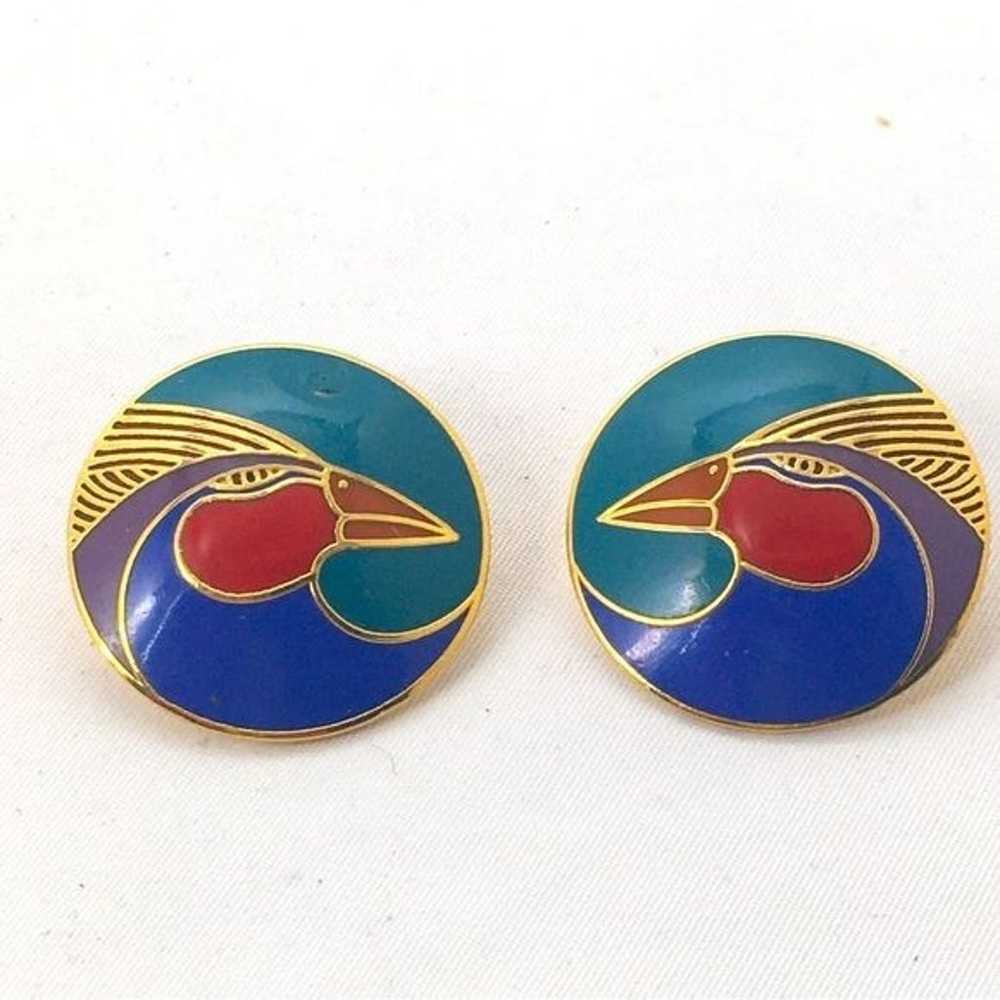 Vintage Laurel Burch, Harlequin Bird Earrings, St… - image 1