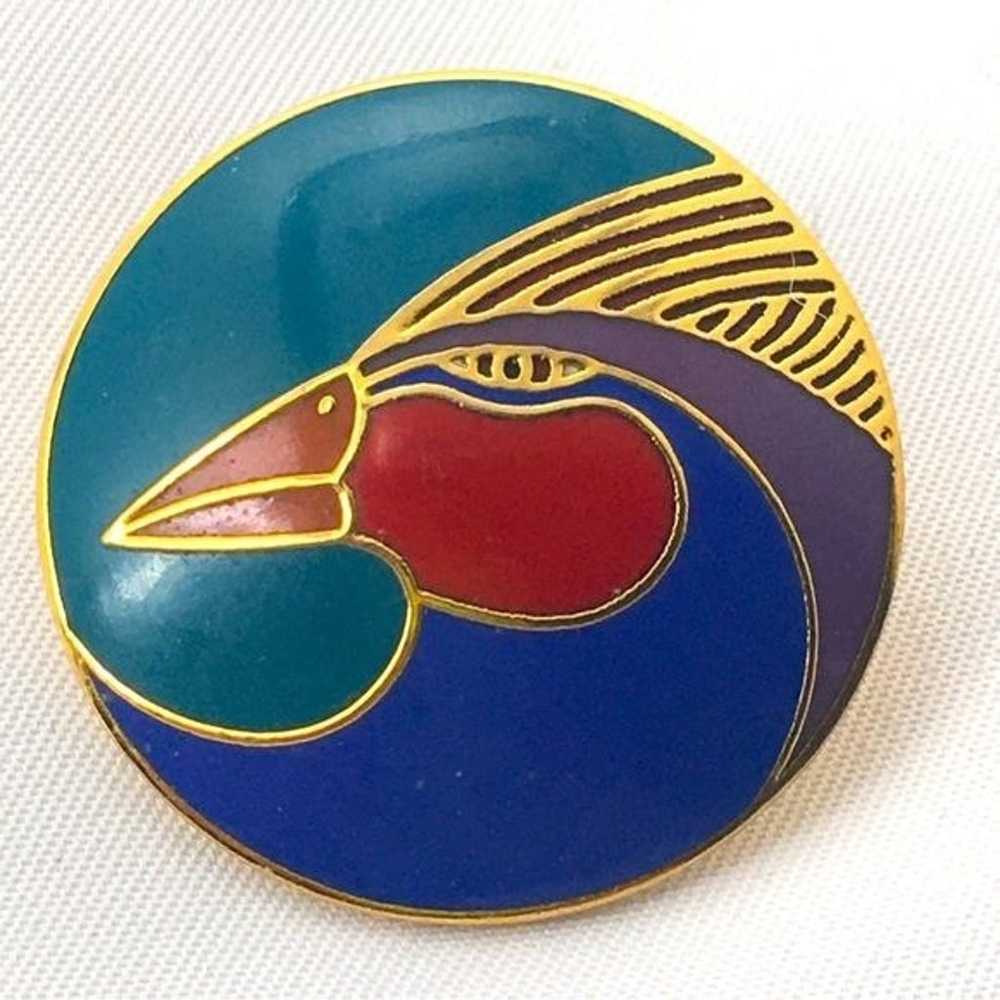 Vintage Laurel Burch, Harlequin Bird Earrings, St… - image 2