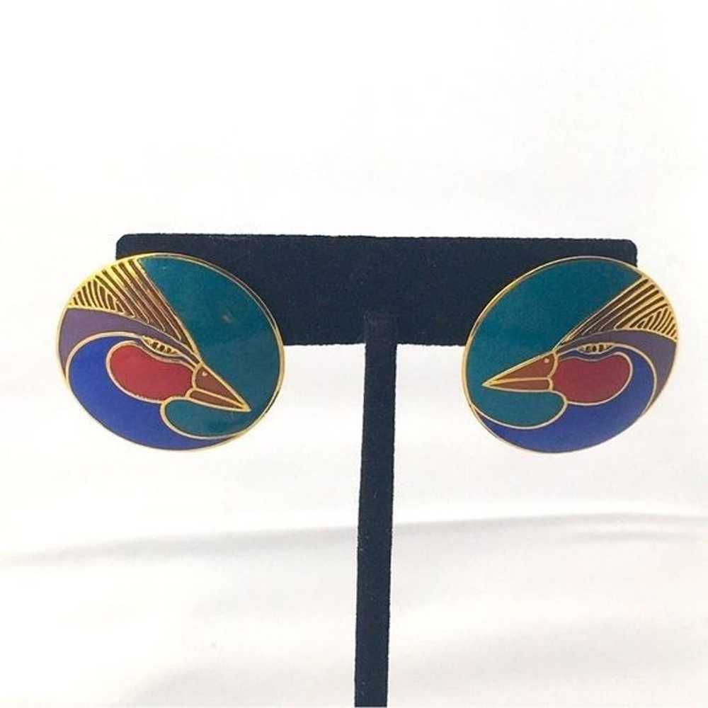 Vintage Laurel Burch, Harlequin Bird Earrings, St… - image 4