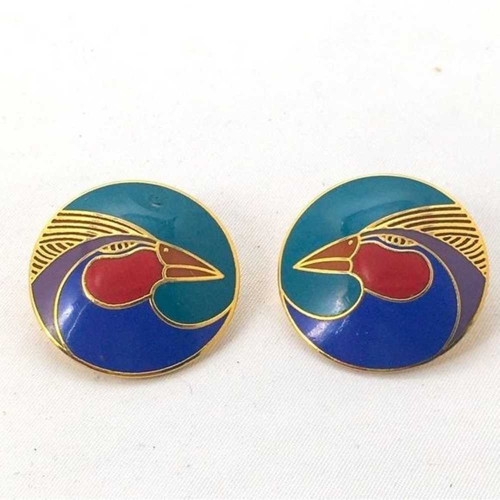 Vintage Laurel Burch, Harlequin Bird Earrings, St… - image 5