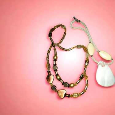 Two vintage beauties ~beaded heart necklace~shell… - image 1