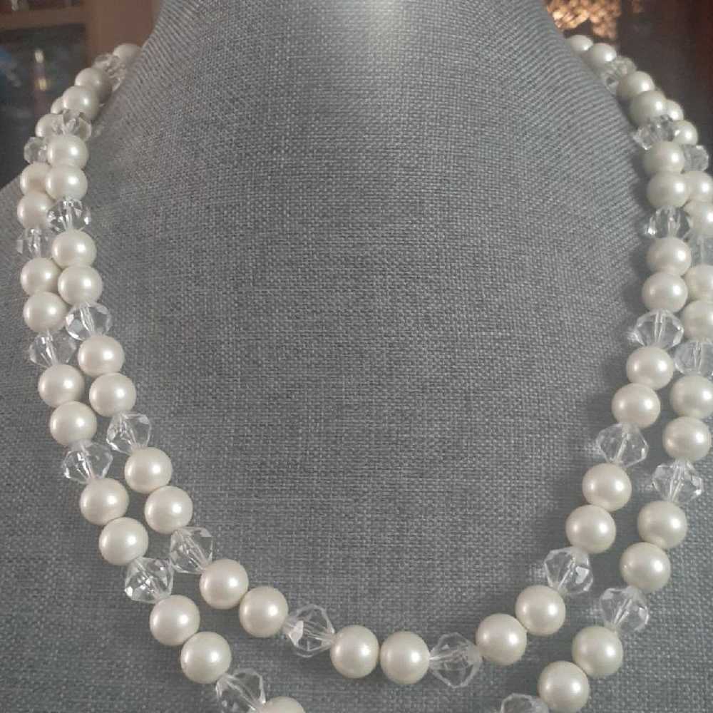 Vintage Marvella faux pearl and clear fauceted be… - image 1