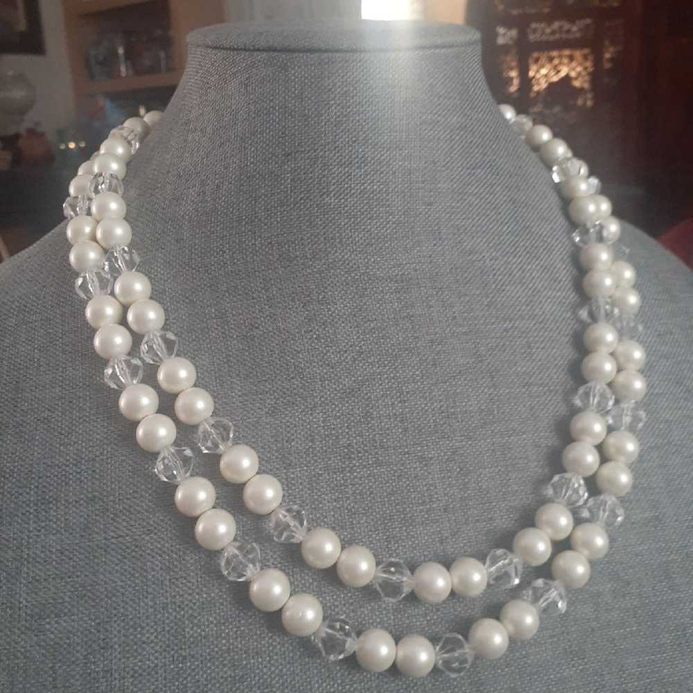 Vintage Marvella faux pearl and clear fauceted be… - image 2