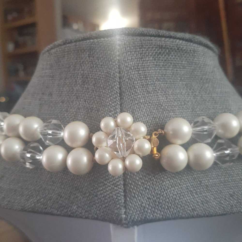 Vintage Marvella faux pearl and clear fauceted be… - image 3