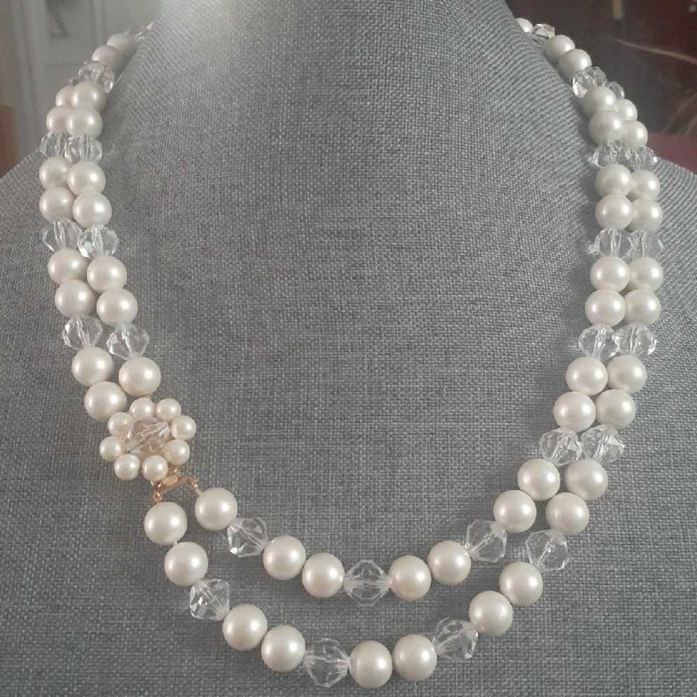 Vintage Marvella faux pearl and clear fauceted be… - image 4