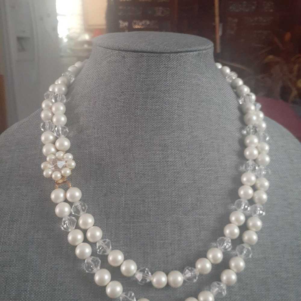 Vintage Marvella faux pearl and clear fauceted be… - image 5