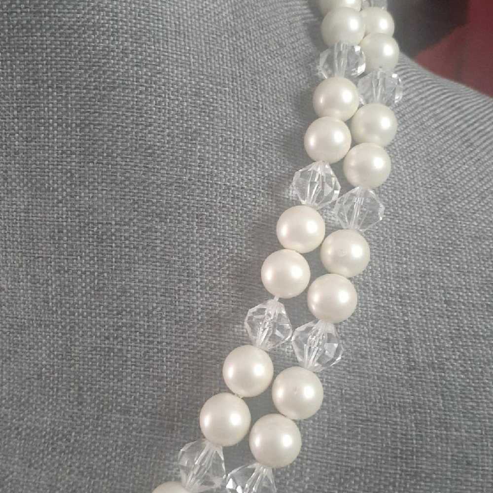 Vintage Marvella faux pearl and clear fauceted be… - image 6
