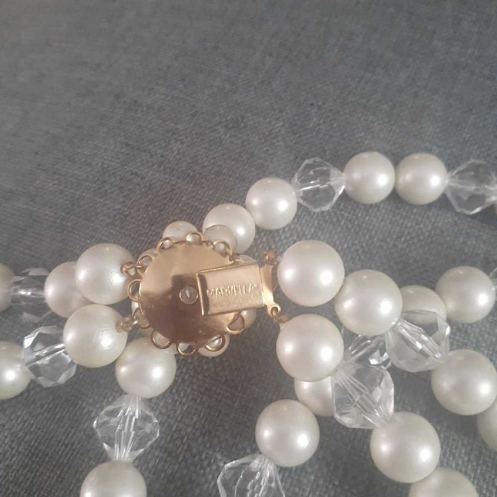 Vintage Marvella faux pearl and clear fauceted be… - image 7