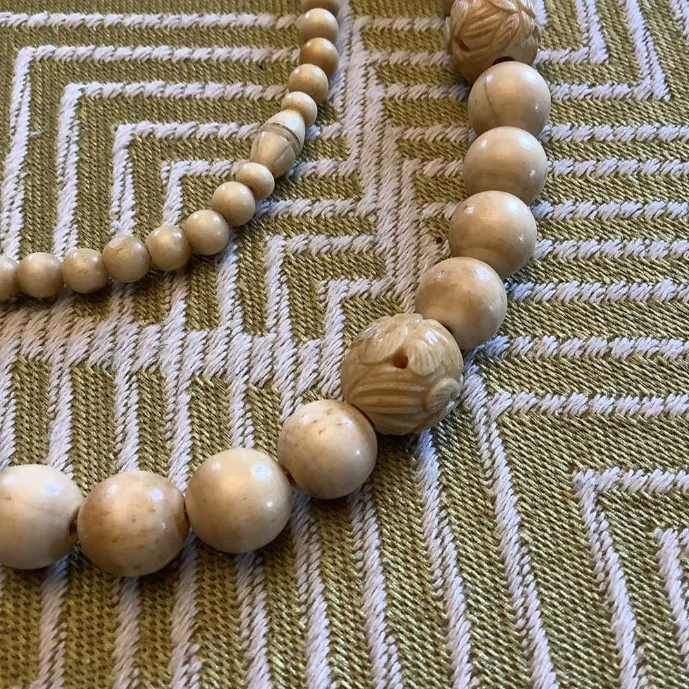 Vintage Chinese Carved Bone Bead Necklace - image 2