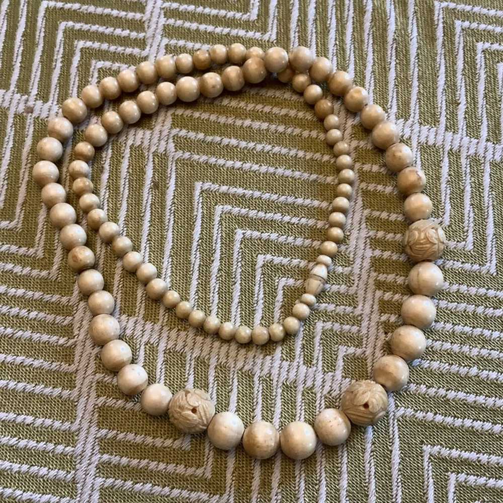 Vintage Chinese Carved Bone Bead Necklace - image 3