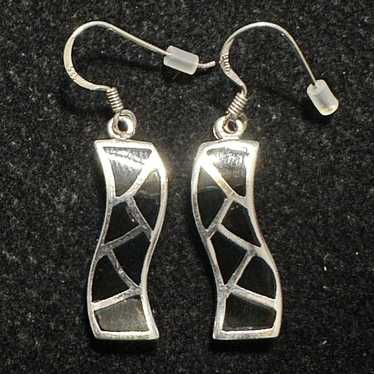 Vintage Sterling silver and Onyx inlay earrings - image 1