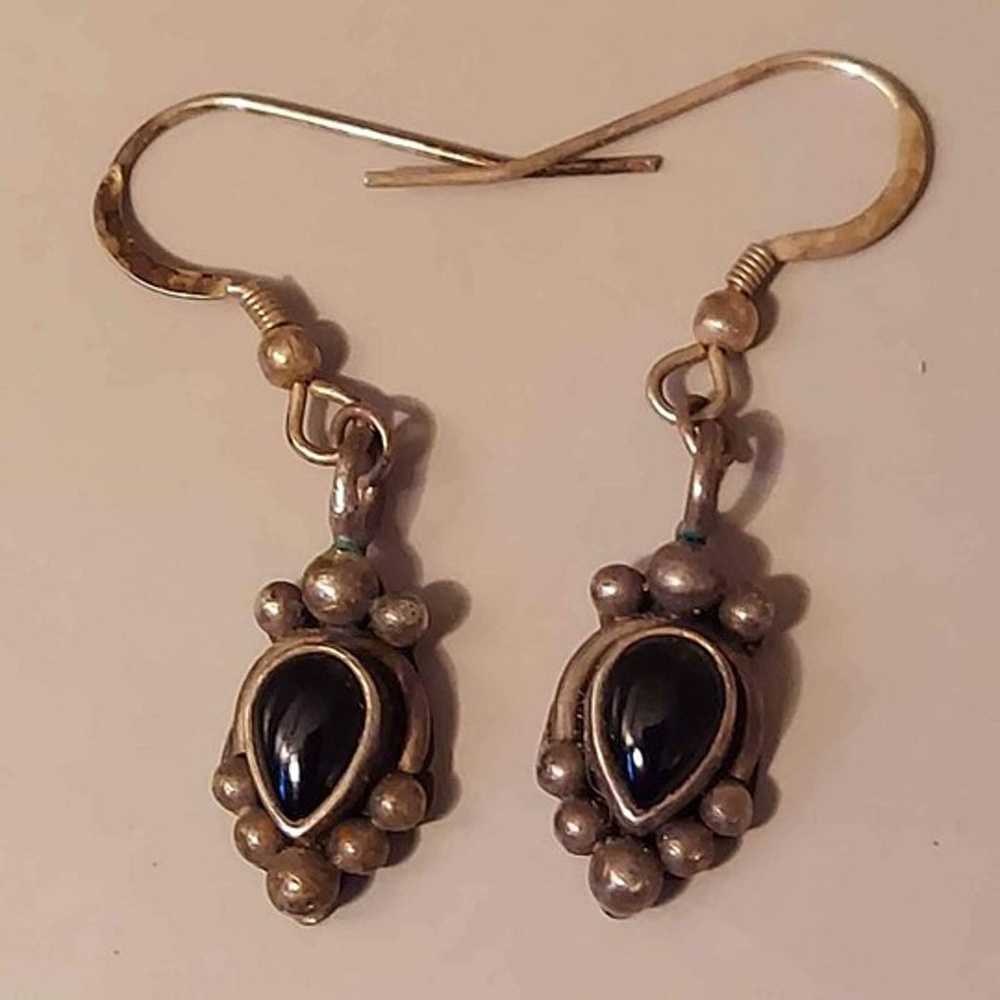 Vintage Sterling Black Onyx Earrings - image 1