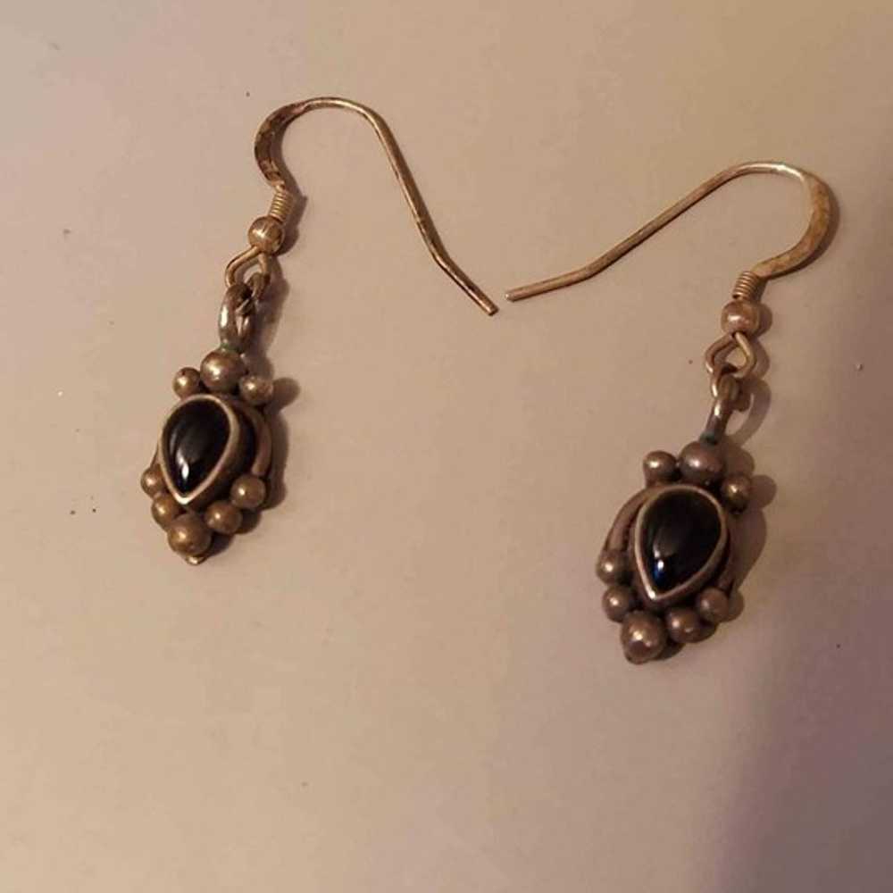 Vintage Sterling Black Onyx Earrings - image 3