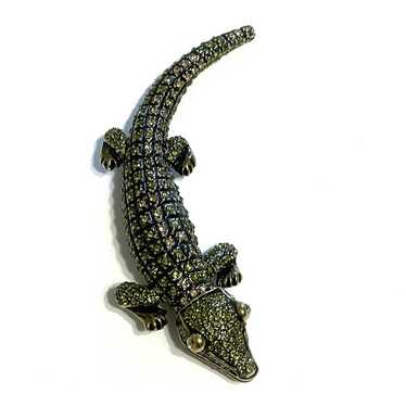 Crocodile Green Rhinestone Brooch Alligator Bling… - image 1