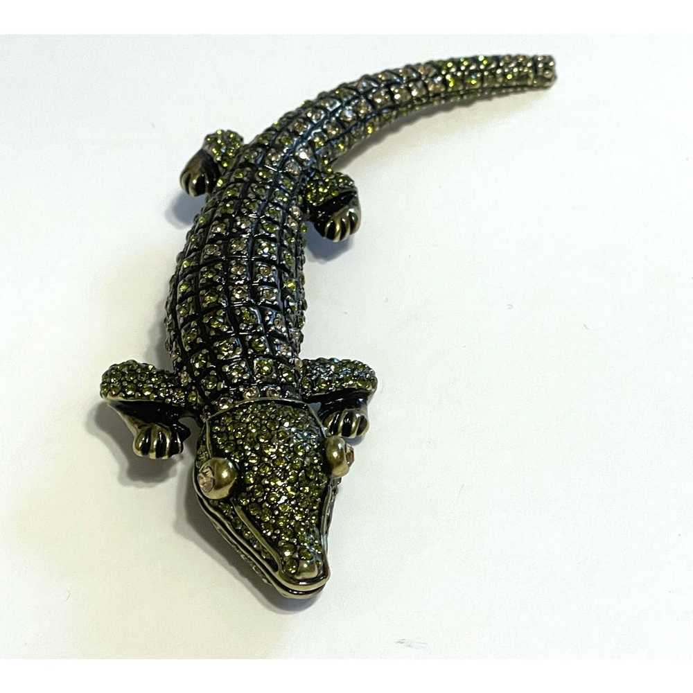 Crocodile Green Rhinestone Brooch Alligator Bling… - image 2