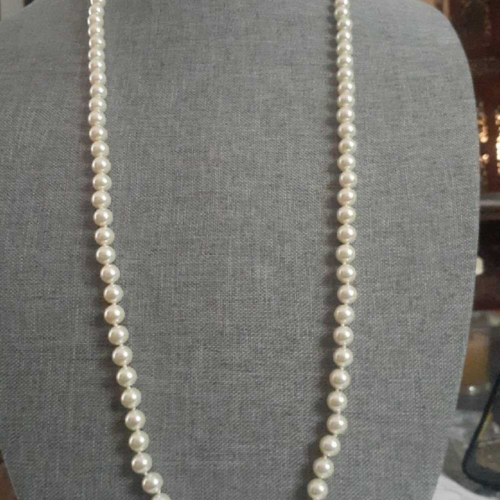 Vintage long Glass faux pearl Statement necklace - image 1