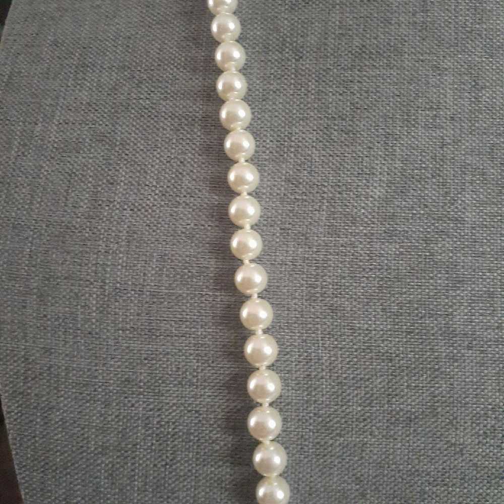 Vintage long Glass faux pearl Statement necklace - image 2