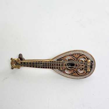 Vintage 800 2024 Silver Vermeil Mandolin Brooch 285